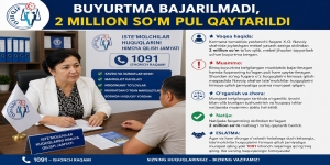 BUYURTMA BAJARILMADI, 2 MILLION SO‘M PUL QAYTARILDI
