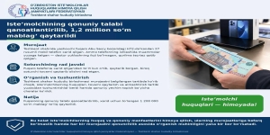 Iste’molchining qonuniy talabi qanoatlantirilib, 1 200 000 so‘m mablag‘ qaytarildi